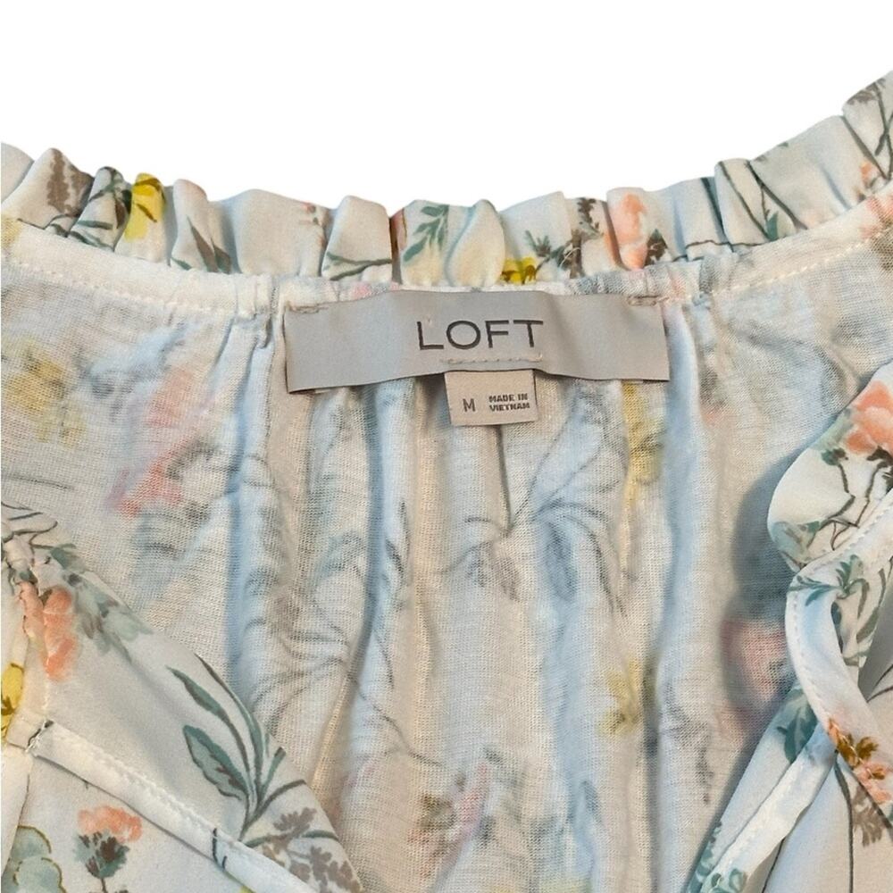 LOFT Floral Women's Shirt - v neck with string ties - Picture 2 of 7